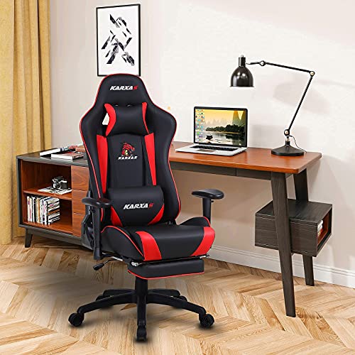 KARXAS Ergonomic Gaming Chair with Footrest High Back Computer Chair PU Leather Office Chair Racing Style Desk Chair Massage Reclining Chair with Headrest and Lumbar Pillow (Red)