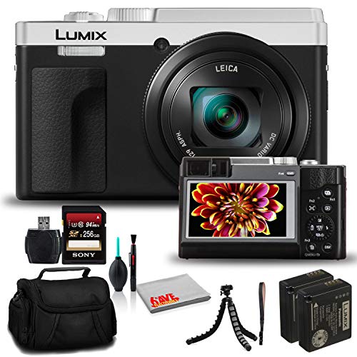 Panasonic Lumix DCZS80 Digital Camera (Silver) (DC-ZS80S) - Bundle - with 256GB Memory Card + DMW-BLE9 Battery + 12 Inch Flexible Tripod + Camera Bag + Cleaning Set + USB Card Reader