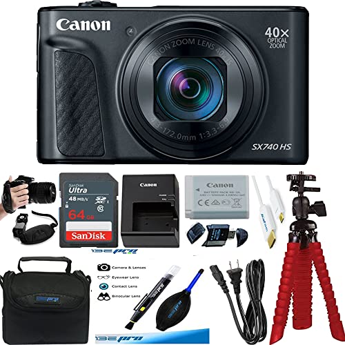 Canon PowerShot SX740 Digital Camera Expo Premium with 64GB + Card Reader + Blower + Pen + Wrist Strap + Tripod + Camera Case + HDMI + Manufacture Accessoris