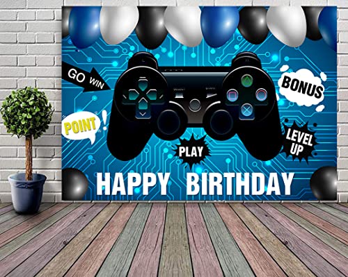 Withu Play Happy Birthday Backdrop Balloon Playstation Video Player Level Up Game On Boys Party Room Wall Cake Table Decor Photo Photography Background Banner