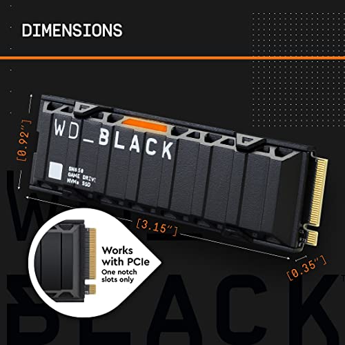 WD_BLACK 2TB SN850 NVMe Internal Gaming SSD Solid State Drive with Heatsink - Works with Playstation 5, Gen4 PCIe, M.2 2280, Up to 7,000 MB/s - WDS200T1XHE