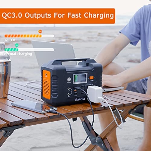 200W Portable Power Station, FlashFish 40800mAh Solar Generator with 110V AC Outlet/2 DC Ports/3 USB Ports, Backup Battery Pack Power Supply for CPAP Outdoor Advanture Load Trip Camping Emergency.