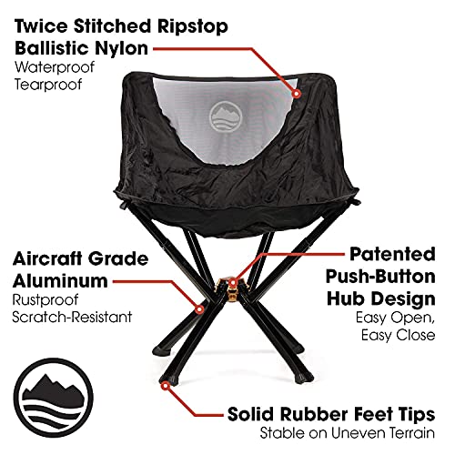 CLIQ Camping Chairs - Most Funded Camping Chair in Crowdfunding History. | Bottle Sized Compact Outdoor Chairs | Sets up in 5 Seconds | Supports 300lbs | Aircraft Grade Aluminum (Black)