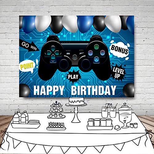 Withu Play Happy Birthday Backdrop Balloon Playstation Video Player Level Up Game On Boys Party Room Wall Cake Table Decor Photo Photography Background Banner