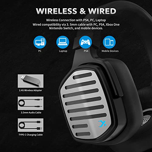 NUBWO X Wireless Gaming Headset with Microphone for PS5, PS4, PC, Mac, Gamer Headphones wit Mic, 2.4GHz Wireless for Playstation Console, Wired Mode for Controller