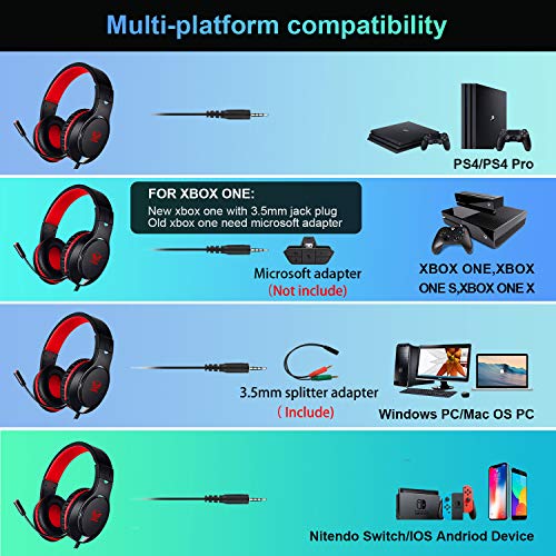 Karvipark H-10 Gaming Headset for Xbox One/PS4/PS5/PC/Nintendo Switch|Noise Cancelling,Bass Surround Sound,Over Ear,3.5mm Stereo Wired Headphones with Mic for Clear Chat
