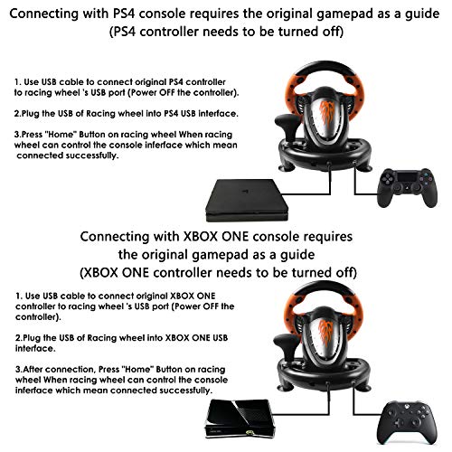 Game Racing Wheel, PXN-V3II 180° Competition Racing Steering Wheel with Universal USB Port and with Pedal, Suitable for PC, PS3, PS4, Xbox One, Xbox Series S&X, Nintendo Switch - Orange