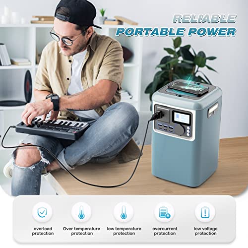 Portable Power Station, 720Wh Solar Generator 200000mAh Backup Lithium Battery, with 110V/500W AC, DC, Type-C, USB, Ports and LED Lights,for Outdoors Camping Travel Hunting Emergency（sierra blue）