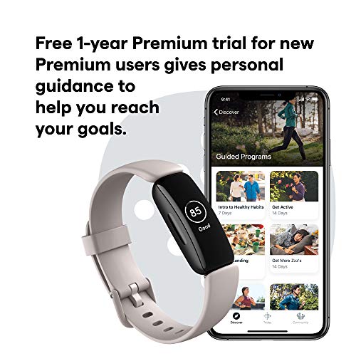 Fitbit Inspire 2 Health & Fitness Tracker with a Free 1-Year Fitbit Premium Trial, 24/7 Heart Rate, Lunar White, One Size (S & L Bands Included)