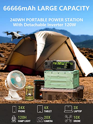 YESPER Portable Power Station,240Wh Camping Battery Power Station with 120W AC Output,PD100W USB-C In/Output, Outdoor Generator for Road Trip Camping Travel Emergency