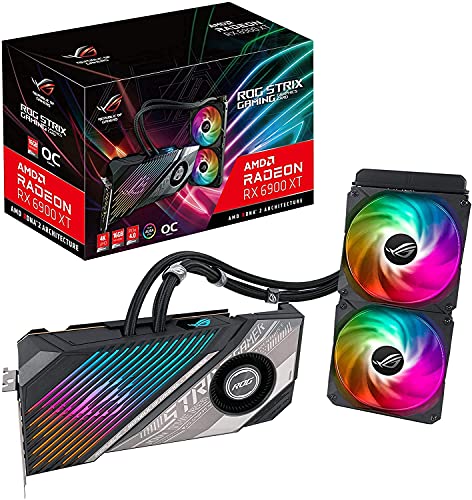 ASUS ROG Strix LC AMD Radeon™ RX 6900 XT TOP Edition Gaming Graphics Card (AMD RDNA™ 2, PCIe 4.0, 16GB GDDR6, HDMI 2.1, DisplayPort 1.4a, Full-coverage cold plate, 240mm radiator, 600mm tubing)