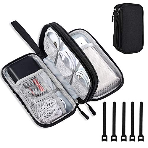 DDgro Electronics Travel Organizer, Waterproof Tech Accessories Pouch Bag for Keeping Certificates/Charger/Power Bank/Cables/Mouse/Earphone/Students’ stationeries Organized (Small, Black)