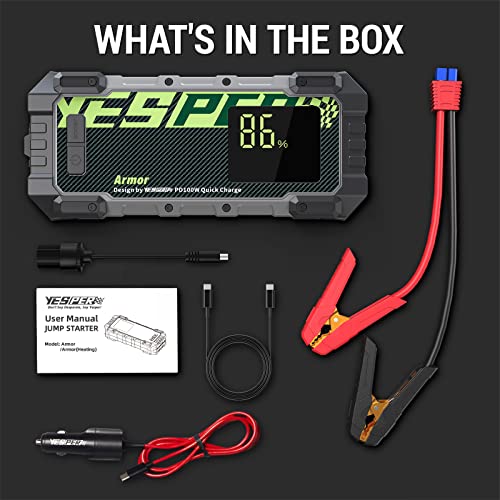 YESPER Car Jump Starter, 3000A Peak 20000mAh Portable Battery Jump Starter 12V Lithium Battery Booster Pack (Up to 10.0L Gas or 8.0L Diesel Engine, 60 Times) Jumper Box with PD100W