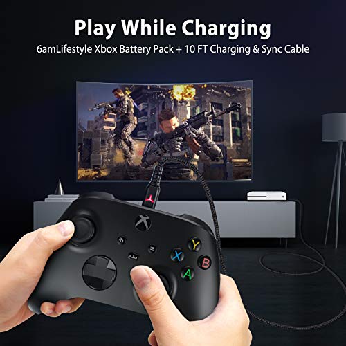 6amLifestyle Rechargeable Controller Battery Pack for Xbox Series X|S and Xbox One with 10FT USB C Charging Cable and Micro USB Adapter Battery Pack Xbox Play and Charge Kit, XBOX-SB02