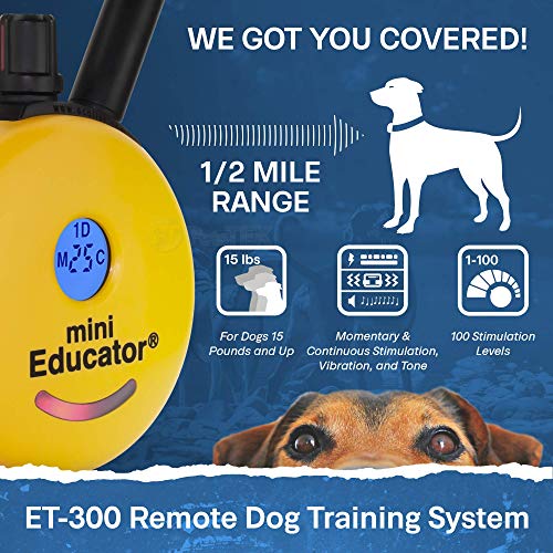 E-Collar - ET-300 - 1/2 Mile Remote Waterproof Trainer Mini Educator Remote Training Collar - 100 Training Levels Plus Vibration and Sound - Includes PetsTEK Dog Training Clicker