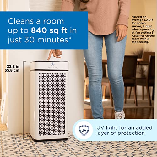 Medify MA-40-UV Air Purifier with True HEPA H14 Filter + UV Light | 840 sq ft Coverage | for Allergens, Wildfire Smoke, Dust, Odors, Pollen, Pets | Quiet 99.9% Removal to 0.1 Microns | White, 2-Pack