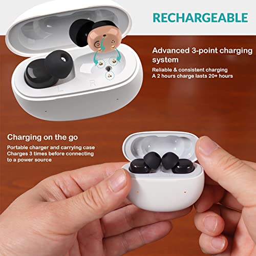 Rechargeable Hearing Aids for Seniors and Adults, Extremely Small Digital Amplifier that is Nearly Invisible, Easy Handling for Elderly People and Comfortable in the Ear, with Portable Charger - Neosonic Mini CIC