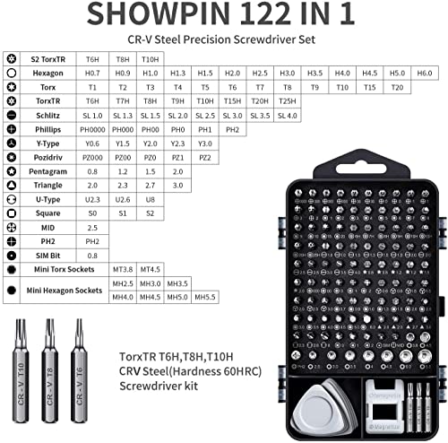 Precision Screwdriver Set, SHOWPIN 122 in 1 Computer Screwdriver Kit, Laptop Screwdriver Sets with 101 Magnetic Drill Bits, Electronics Tool Kit Compatible for Computer, Tablet, PC, iPhone, PS4 Repair