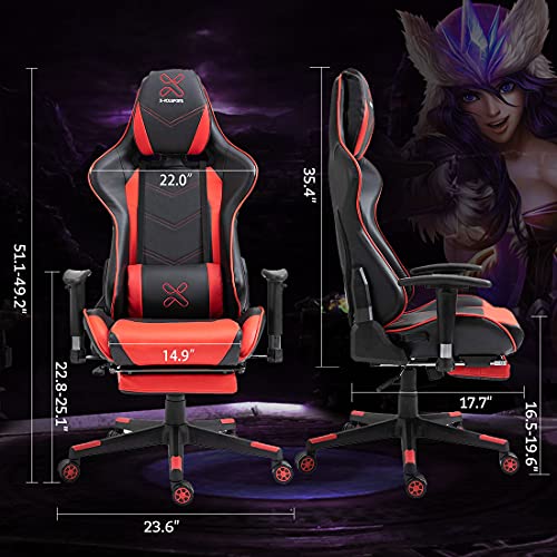 X-VOLSPORT Massage Gaming Chair with Footrest Reclining High Back Computer Game Chair with Lumbar Support and Headrest, Racing Style Video Gamer Chair Red