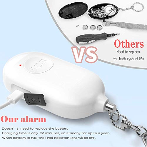 Safesound Personal Alarm Siren Song 2 Pack White and Blue - 130dB Self Defense Alarm Keychain Emergency LED Flashlight with USB Rechargerable - Security Personal Protection Devices for Women