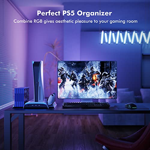 PS5 Cooling Station with RGB, KIWIHOME PS5 Vertical Stand with Suction Cooling Fan and Auto-Speed, PS5 Accessories for PS5 Console with Dual Controller Charging Station, 3 USB Hubs, 10 Games Storage