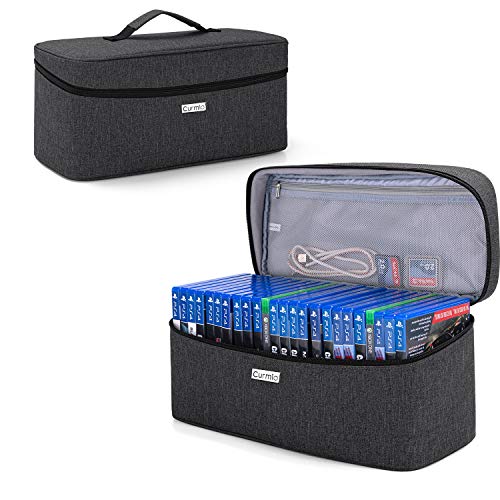 CURMIO Game Disc Storage Bag for up to 24 Discs, Universal Portable Gaming Disk Carrying Case Compatible with PS4/PS4 Pro/PS3/PS5/Xbox One/Xbox Series X/S, Black