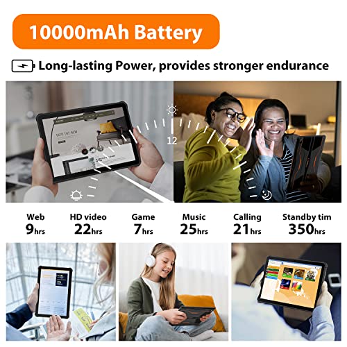 Tablet 10.1 Inch FHD+ (1920x1200), OUKITEL RT1 Android 11 Rugged Tablets 10000mAh Battery, Octa-Core 4GB RAM 64GB ROM, SD-128GB, 4G LTE Dual SIM+5G WiFi, IP68/IP69K Waterproof Tablet, GPS, OTG,Orange