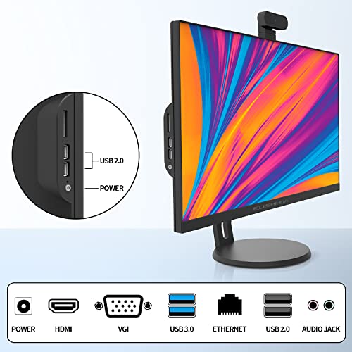 24” All in One Computer Touchscreen, Intel i7 Quad-Core Windows 11 Pro Desktop Computer with Camera, 8G Ram 512G SSD IPS HD Display, WiFi Bluetooth for Home Entertainment Business Office (i7_Black)