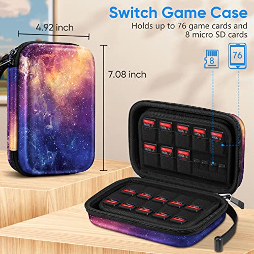 Fintie Game Card Case for Nintendo Switch Games, Protective Storage Case with 76 Game Card & 8 TF/Micro SD Card Slots, Also Fit PS Vita Games, Physical Game Cartridge, SD Memory Card (Galaxy)