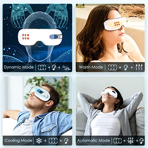 Eye Massager with Cooling and Heat Vibration, Rechargeable Eye Care Device for Relax and Relief Eye Strain, Dry Eye, Eye Bags and Dark Circles, Eye Temple Mask for Improve Sleep (White)