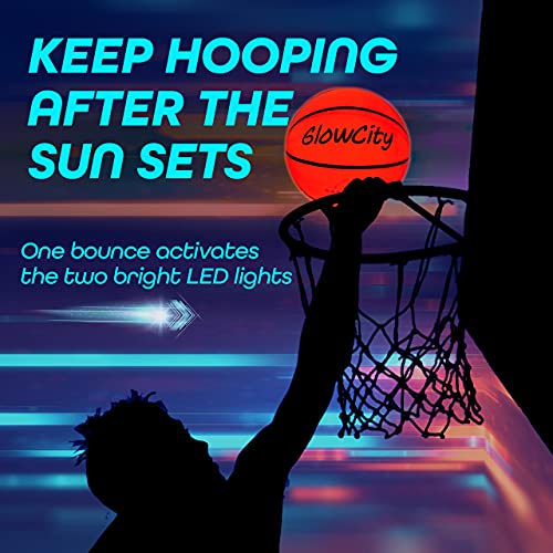 GlowCity Glow in The Dark Size 7 Basketball for Teen Boy - Glowing Red Basket Ball, Light Up LED Toy for Night Ball Games - Sports Stuff & Gadgets for Kids Age 8 Years Old and Up