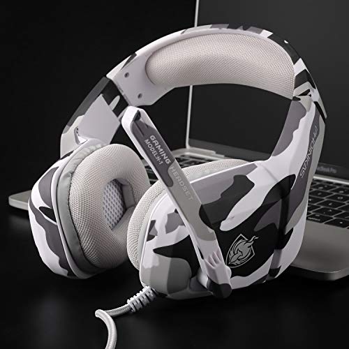 Gaming Headset for PS4, Xbox One, PC, Laptop, Mac, Nintendo Switch, PHOINIKAS 3.5MM PS4 Headset with Mic, Over Ear Headset, Noise-Cancelling Headset, Bass Surround, LED Light, Comfort Earmuff - Camo