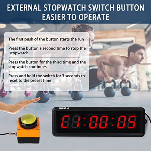 SMAHEAT 1.5" Electronic Fitness Timer, Interval Timer with Clear LED, Stopwatch with Remote Control for School/Quiz/Home Workout/Gym/Weight Room