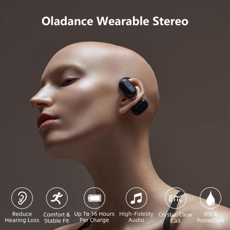 Oladance Open Ear Headphones Bluetooth 5.2 Wireless Earbuds for Android & iPhone, Open Ear Earbuds with Dual 16.5mm Dynamic Drivers, Up To 16 Hours Playtime Waterproof Sport Earbuds -Interstellar Blue