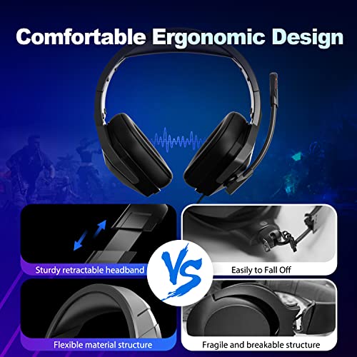 Gaming Headsets, Lossless Bass Surround, Extra-Thick Over-Ear Gaming Headphones, Light&Durable Fiberglass Frame, Wired Gaming Headset with Microphone for PS4/PS5/PC/Xbox/Switch