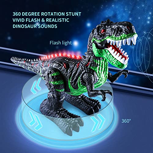 TEMI 8 Channels 2.4G Remote Control Dinosaur Toys for Kids 3 4 5 6 7 Years, Electric Stunt RC Walking T- Rex Toy with Lights and Sounds Powered by Rechargeable Battery, for Boys Girls