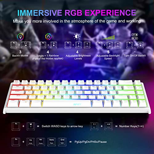 NPET K62 60% Gaming Keyboard, RGB Backlit Ultra-Compact Gaming Keyboard, Mini Wired Computer Membrane Keyboard for Windows PC Gamers(68 Keys, White)