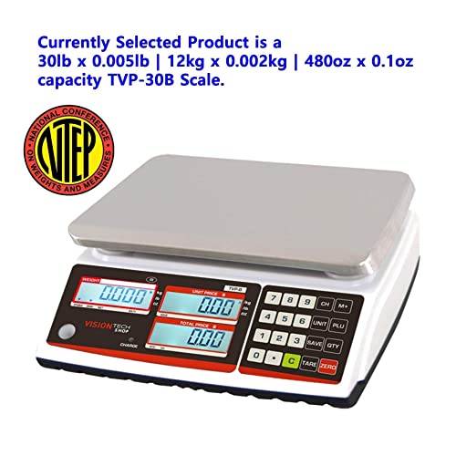 VisionTechShop TVP-30B Price Computing Scale, Lb/Oz/Kg Switchable, 30lb Capacity, 0.005lb Readability, NTEP Legal for Trade COC #19-038