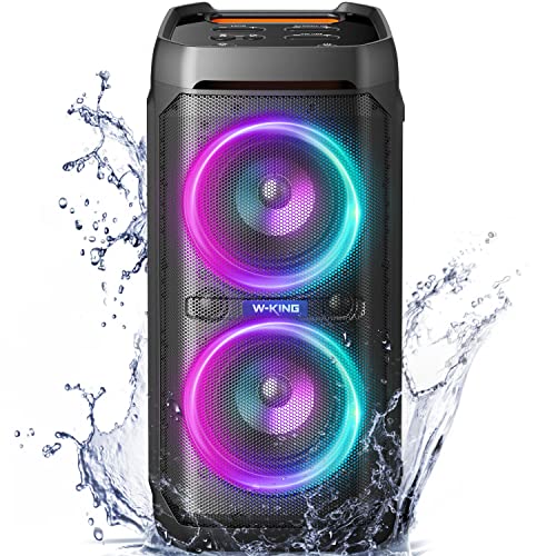 W-KING 100W Bluetooth Speakers V5.3, Portable IPX6 Waterproof Party Speaker Loud with Deep Bass/110dB Huge Sound/DSP, Karaoke Outdoor Boombox with Lights/Mic&Guitar Port/ECHO/USB Port/Adapter Included