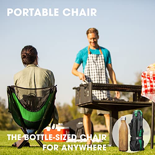 Cliq Camping Chair - Most Funded Portable Chair in Crowdfunding History. | Bottle Sized Compact Outdoor Chair | Sets up in 5 Seconds | Supports 300lbs | Aircraft Grade Aluminum (Moss)