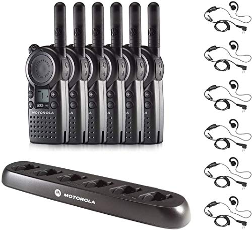 6 Pack of Motorola CLS1110 Walkie Talkie Radios with Headsets & 6-Bank Charger