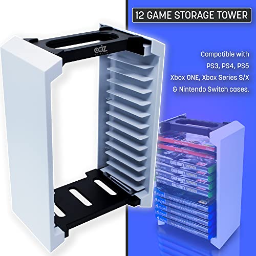 ADZ 3 in 1 Game Console Organizer, PS5 Accessories Set -12 Disc Universal Game Storage Tower, Dualsense PS5 Controller Charger and Headphone Hook for PS5