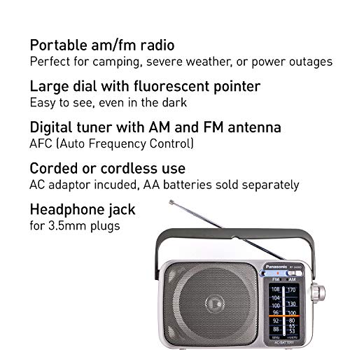 Panasonic Portable AM / FM Radio, Battery Operated Analog Radio, AC Powered, Silver (RF-2400D)