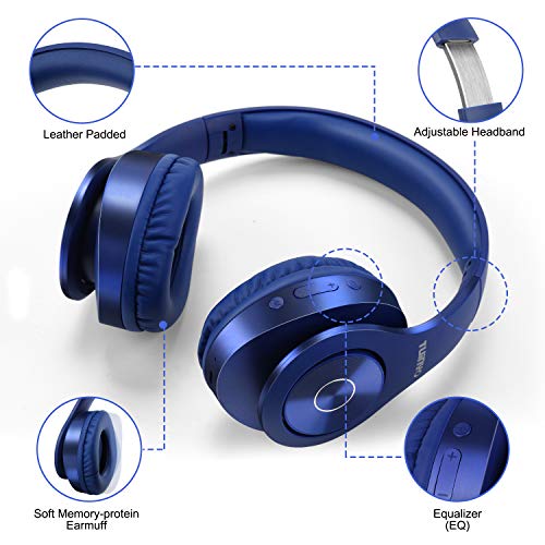 Bluetooth Headphones Wireless,TUINYO Over Ear Stereo Wireless Headset 40H Playtime with deep bass, Soft Memory-Protein Earmuffs, Built-in Mic Wired Mode PC/Cell Phones/TV-Dark Blue