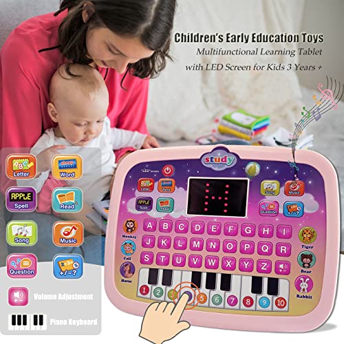 Wenbeier Kids Tablet/Toddler Learning Pad with LED Screen Teach Alphabet, Numbers, Word, Music, Math, Early Development Interactive Electronic Toy for Boys & Girls 3 Years+