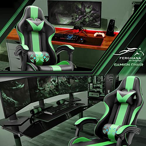 Ferghana Pink and Green Gaming Chairs with Footrest,Computer Game Chair,Massage Gaming Chairs,Christmas,Xmas Gift,PC Gaming Chairs for Adults Teens for Gaming Live Streaming Room