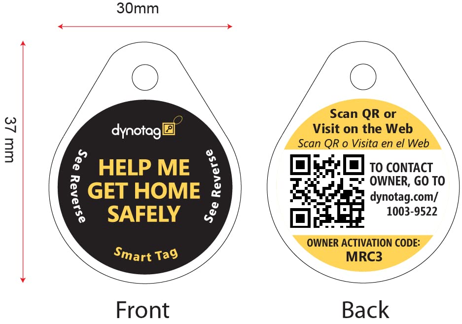 Dynotag® Web Enabled Smart Round Laminated Synthetic ID Tag. Property Tag for Bags, Keychain, Personal Items - Multiple Uses, with DynoIQ™ & Lifetime Recovery Service. 3 Unique Tags