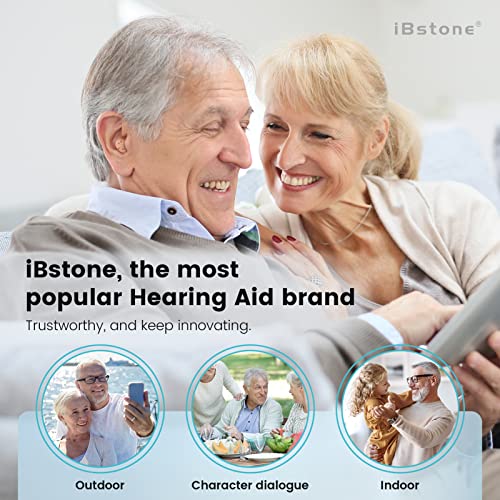 iBstone Rechargeable Hearing Aid, Mini Completely-in-Canal Hearing Amplifier for Seniors with Noise Reduction, Portable Charging Case for 4 times recharging, Pair, Red & Blue, Mini-BR