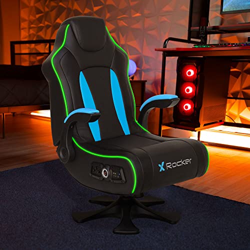 X Rocker, 5134201, CXR3 2.1 Dual Audio LED Gaming Chair with Flip-Up Arms, 32.1 x 24.8 x 40.55, Black/Teal/LED