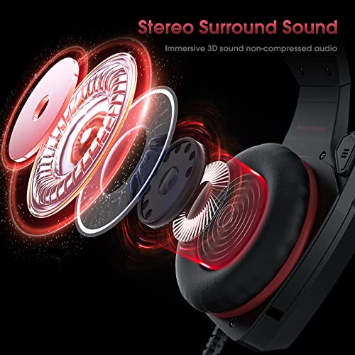 PS4 Gaming Headset, Hunterspider Gaming Headphones with Microphone, Noise Cancelling Stereo 7.1 Surround Sound Headset with Mic for Xbox PC, Unique 7 RGB Light.